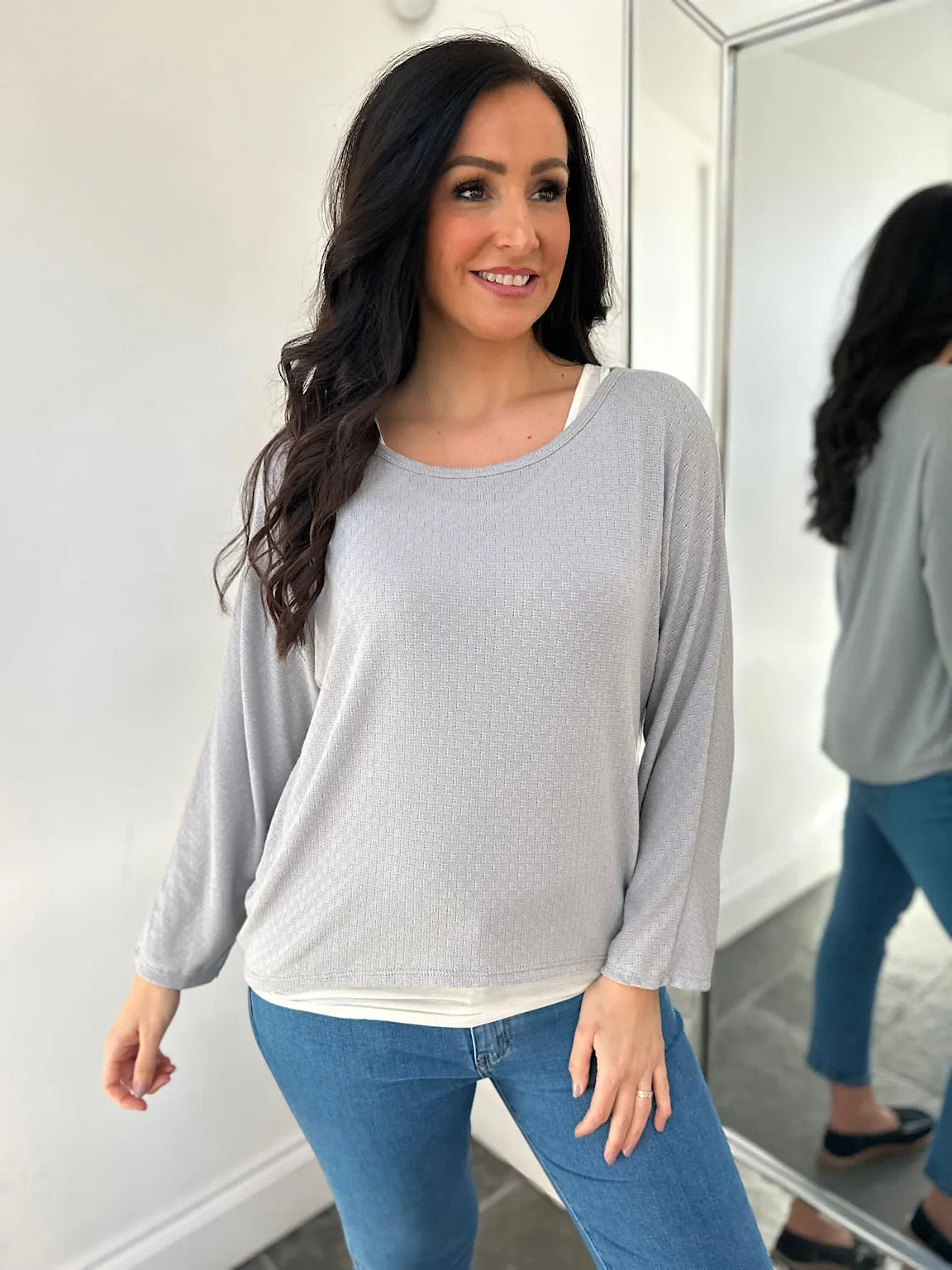 Grey Layered Lightweight Knit Kiera