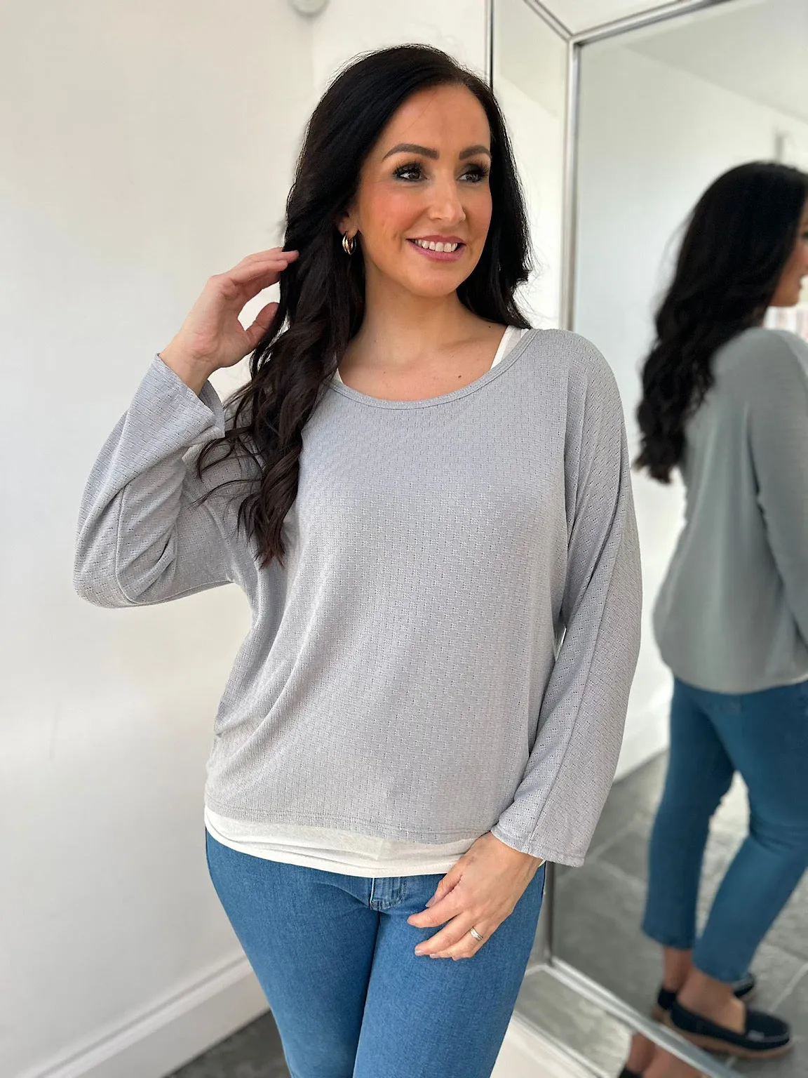 Grey Layered Lightweight Knit Kiera