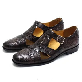 Handmade Men's Cow Leather Breathable Hollow Out Buckle Strap Dress Shoes