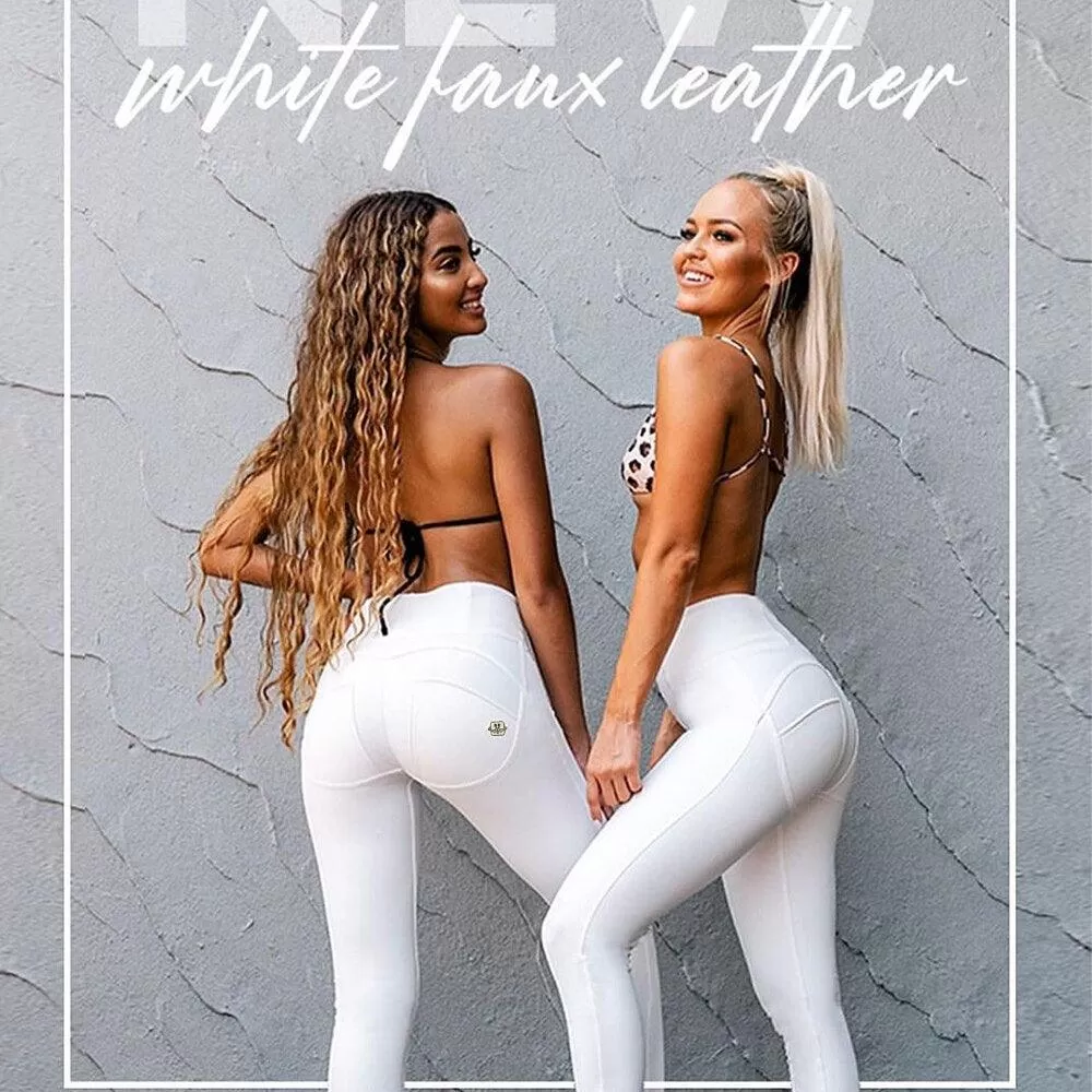 High-Waisted White Faux Leather Skinny Pants - Leather Look Fashion Leggings with Booty Lift Effect