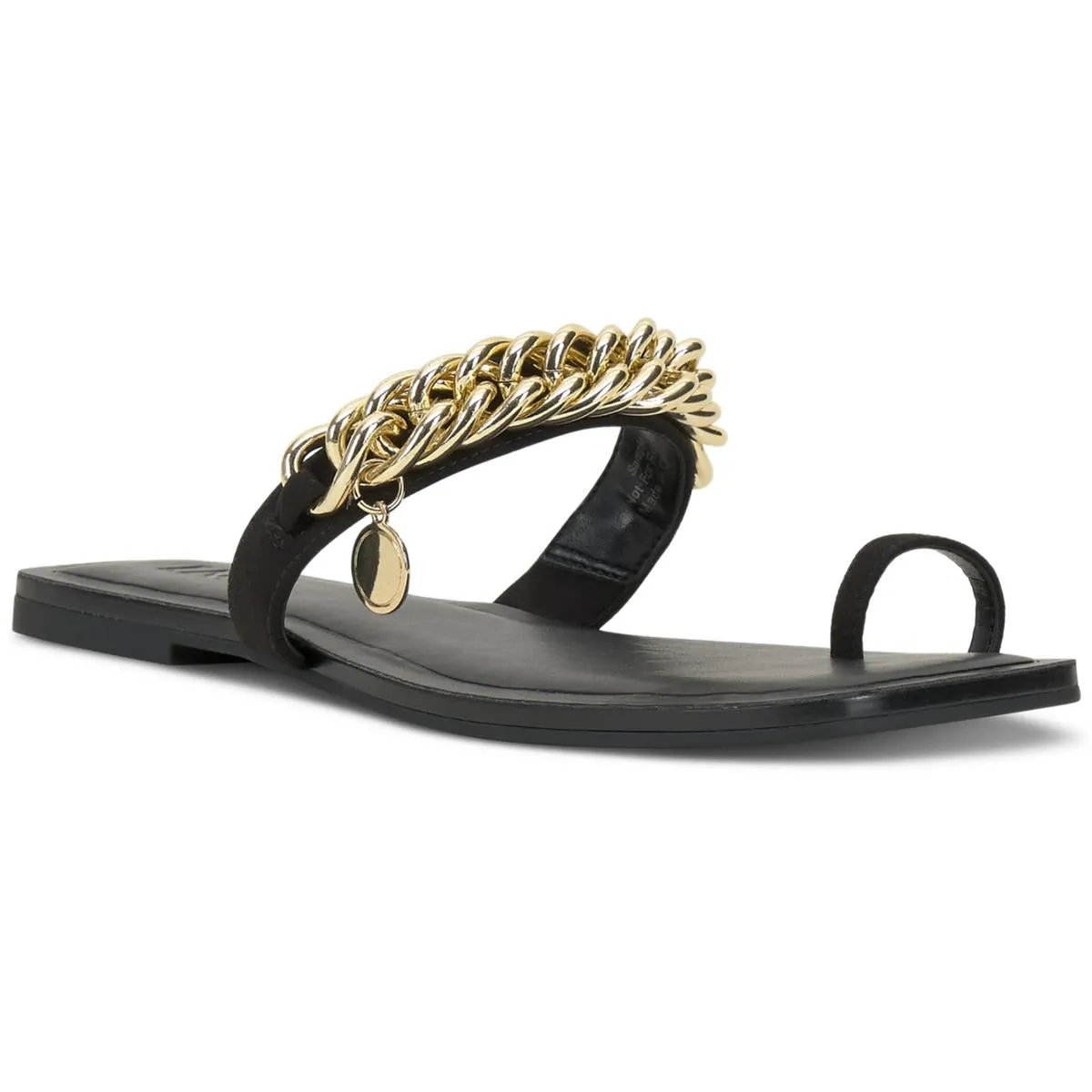 INC Womens Peetie Faux Leather Chain Slide Sandals