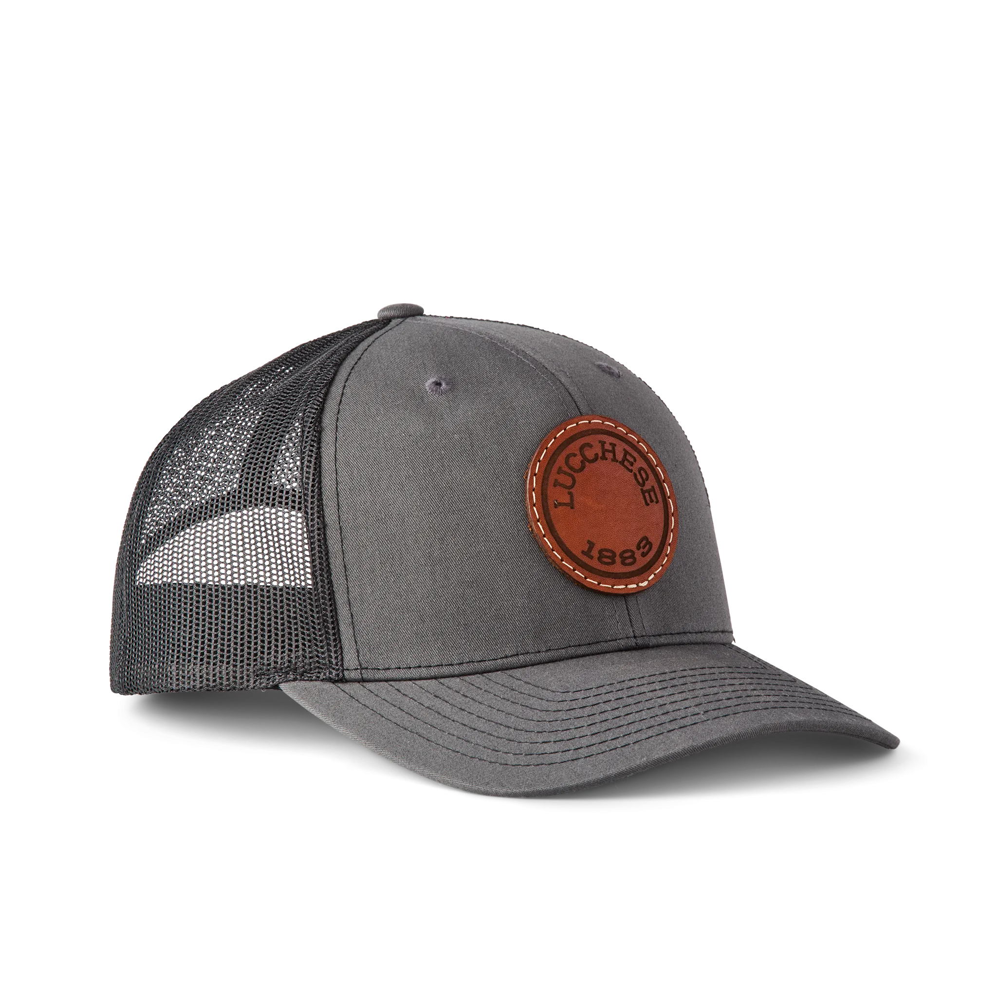 Leather Patch Cap Round :: Charcoal + Black