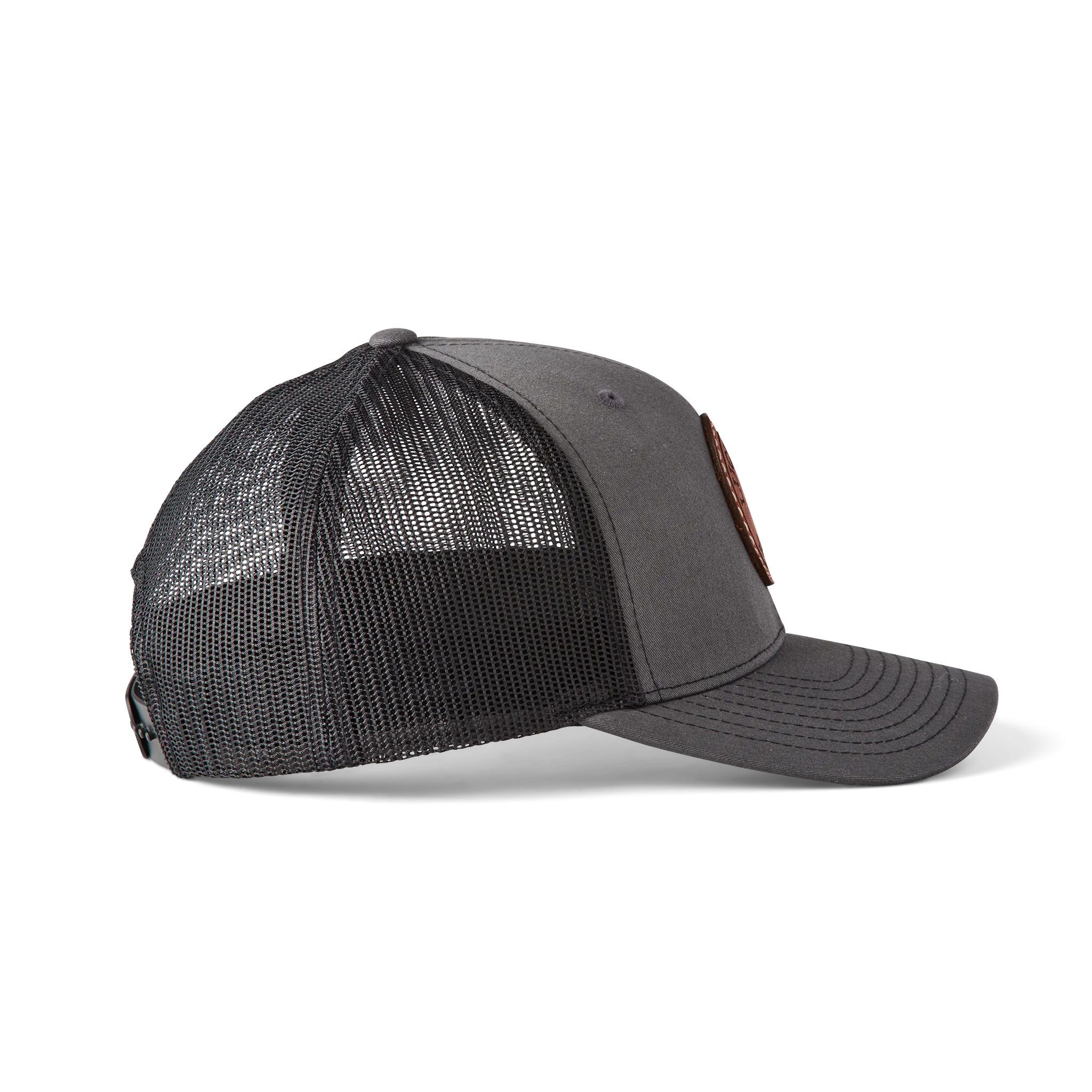 Leather Patch Cap Round :: Charcoal + Black