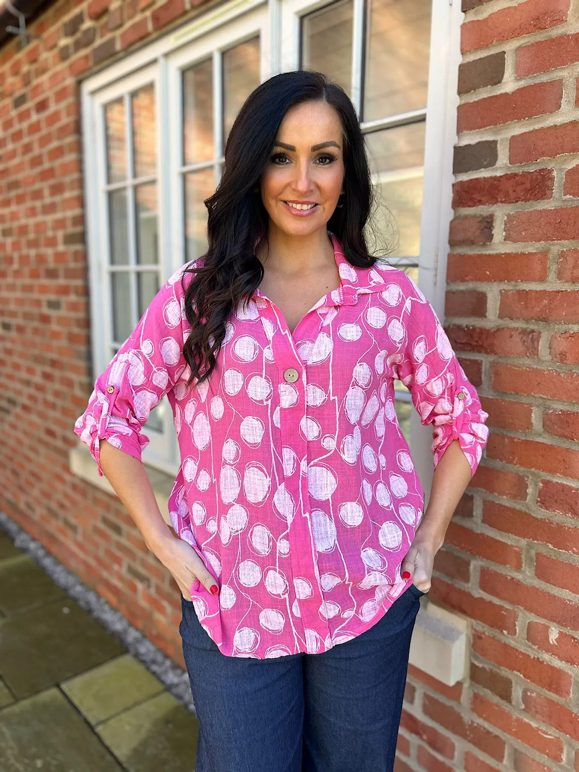 Lipstick Pink Multi Circle Lightweight Shirt Ruby