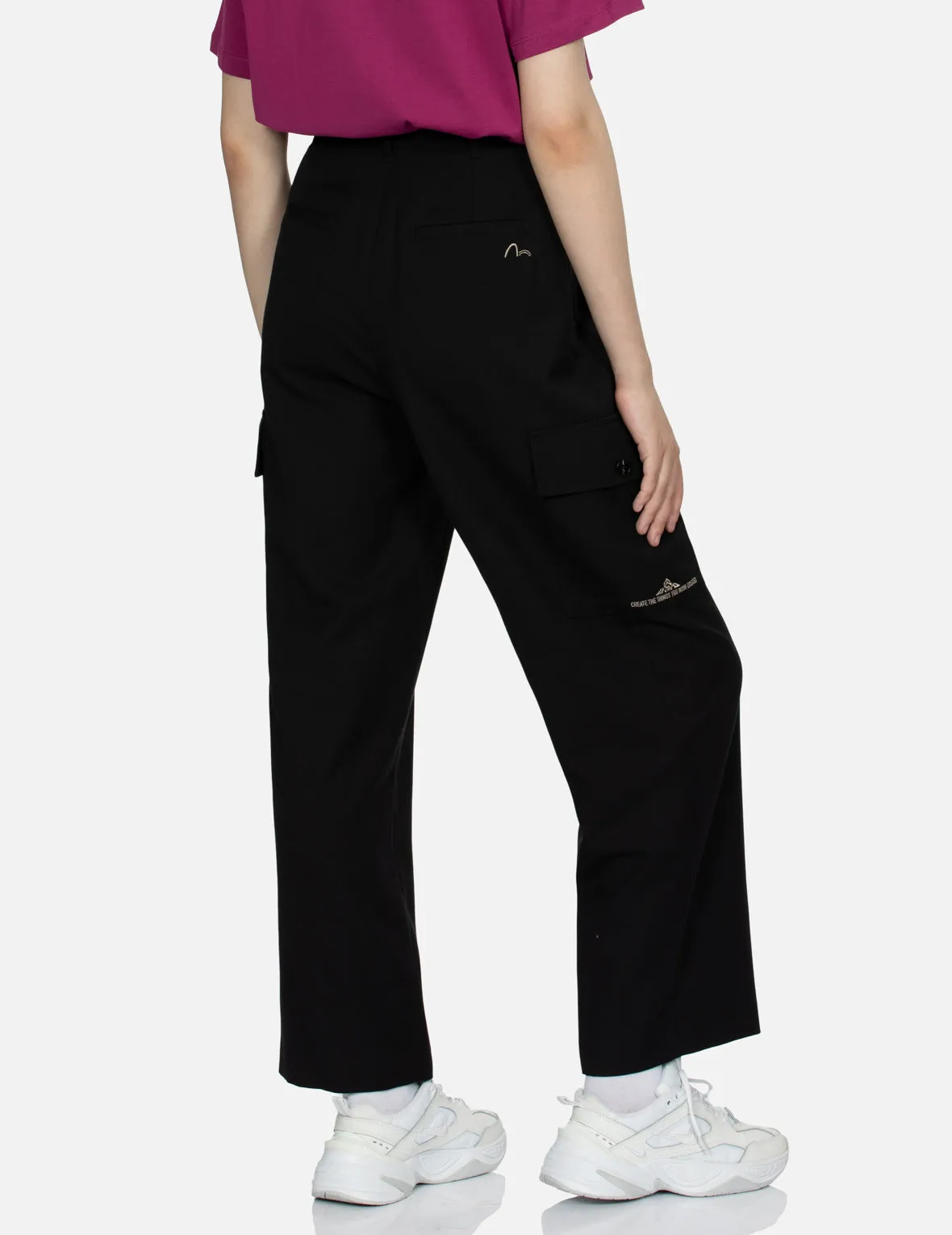 Logo Embossed Metal Plate Wide Leg Pants