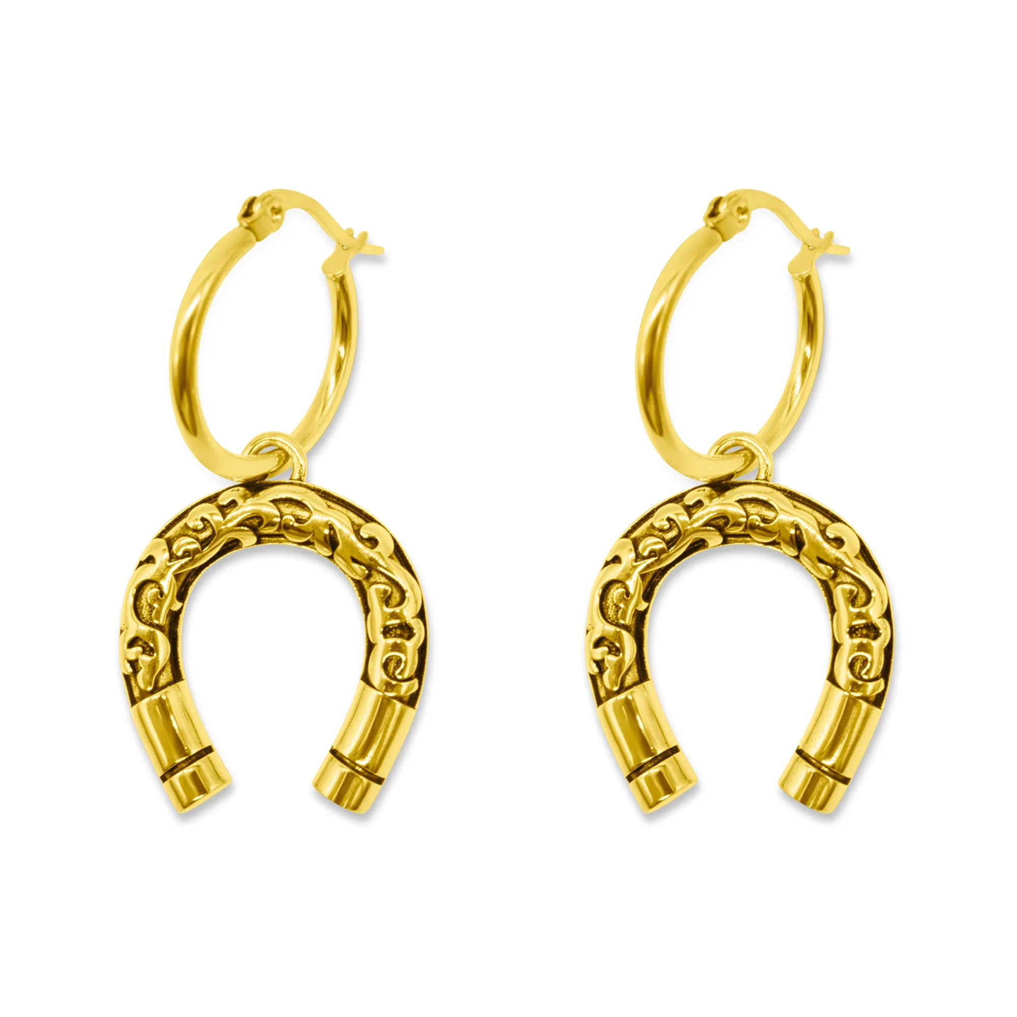 Lucky Charm Horseshoe Hoop Earrings Gold