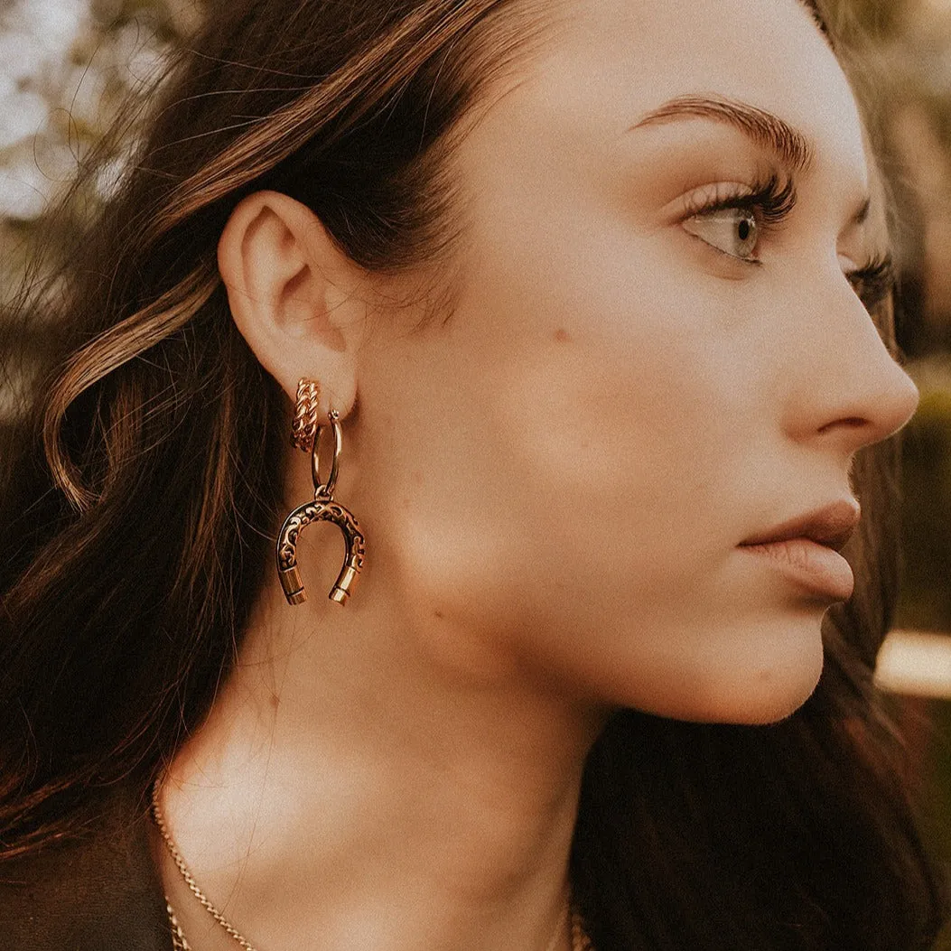 Lucky Charm Horseshoe Hoop Earrings Gold