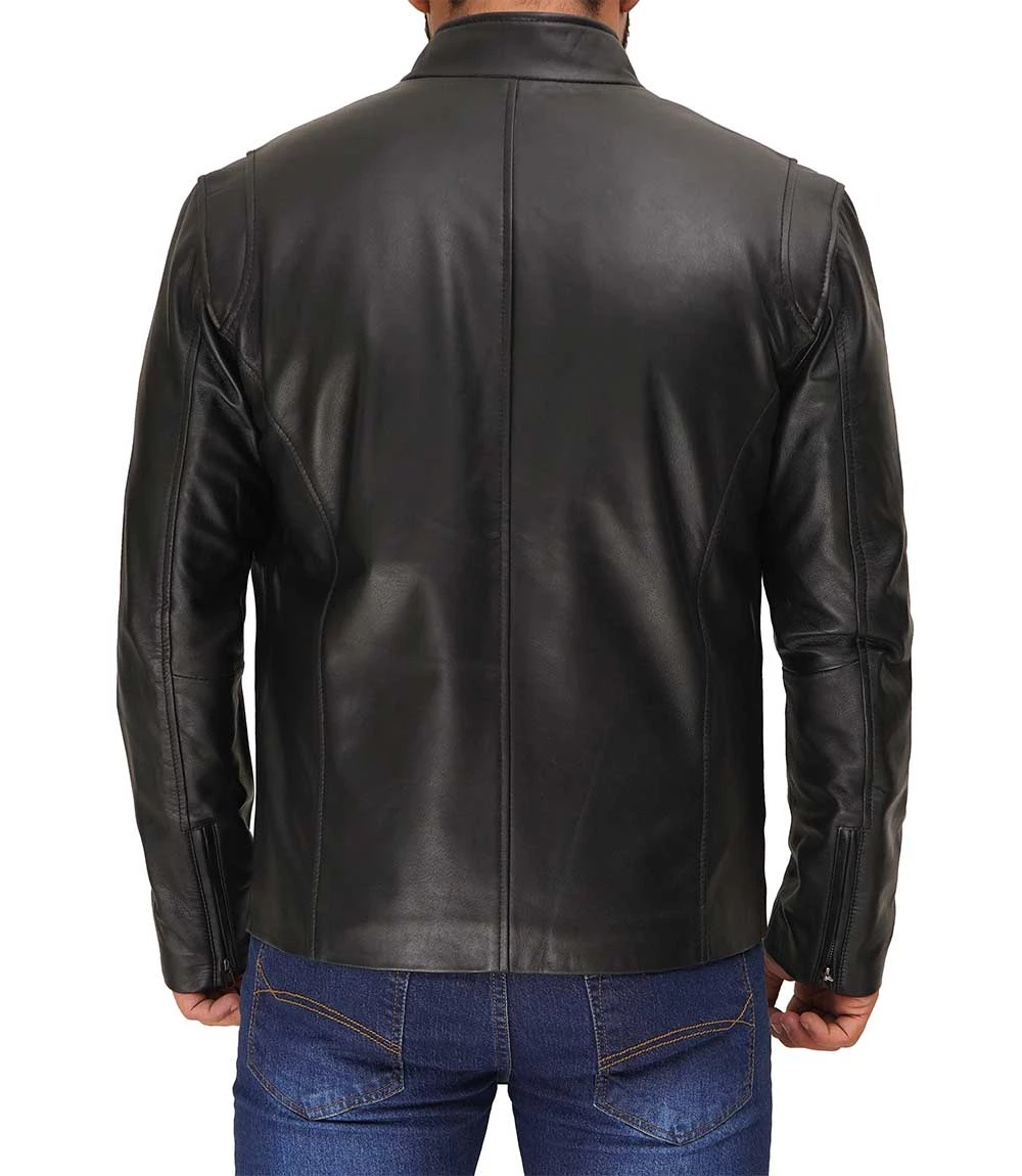 Men Black Cafe Racer Leather Jacket