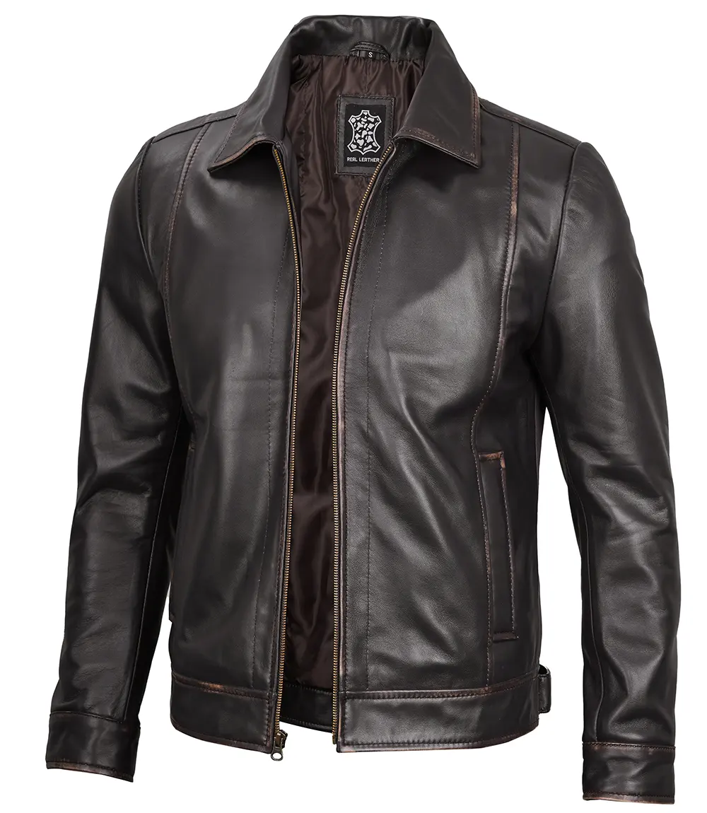 Men's Vintage Brown Distressed Leather Jacket