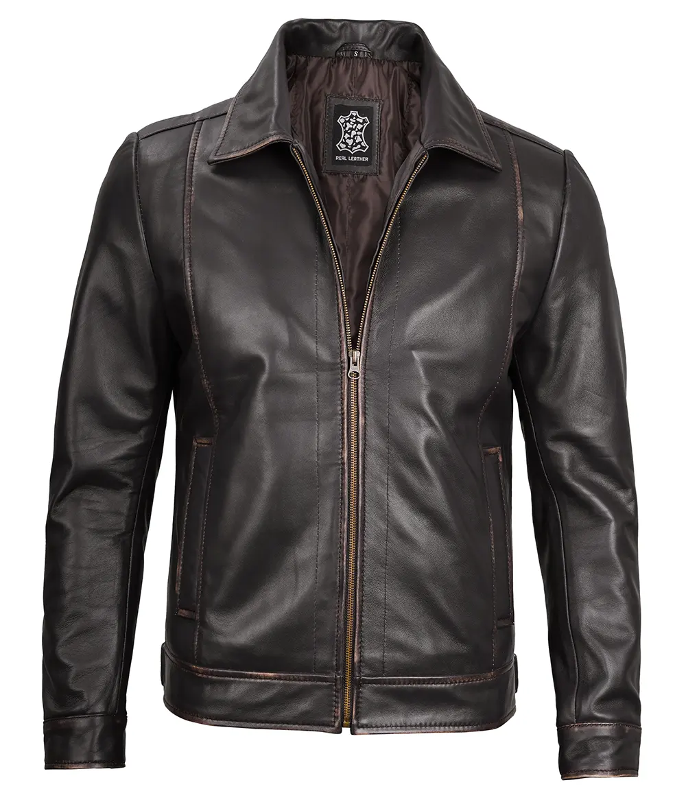 Men's Vintage Brown Distressed Leather Jacket