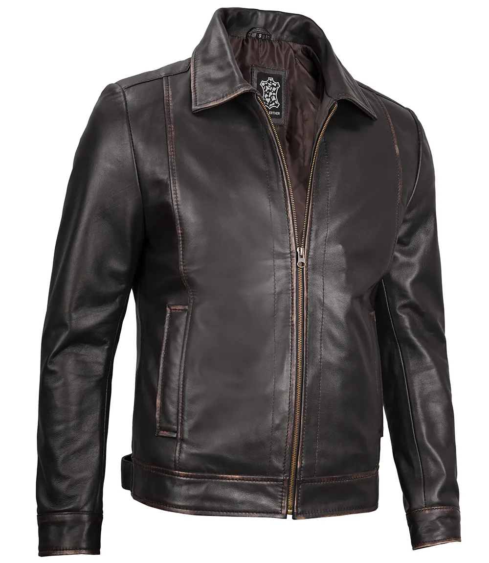 Men's Vintage Brown Distressed Leather Jacket