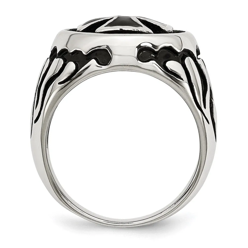 Men's 17mm Stainless Steel & Black Plated Maltese Cross Tapered Ring