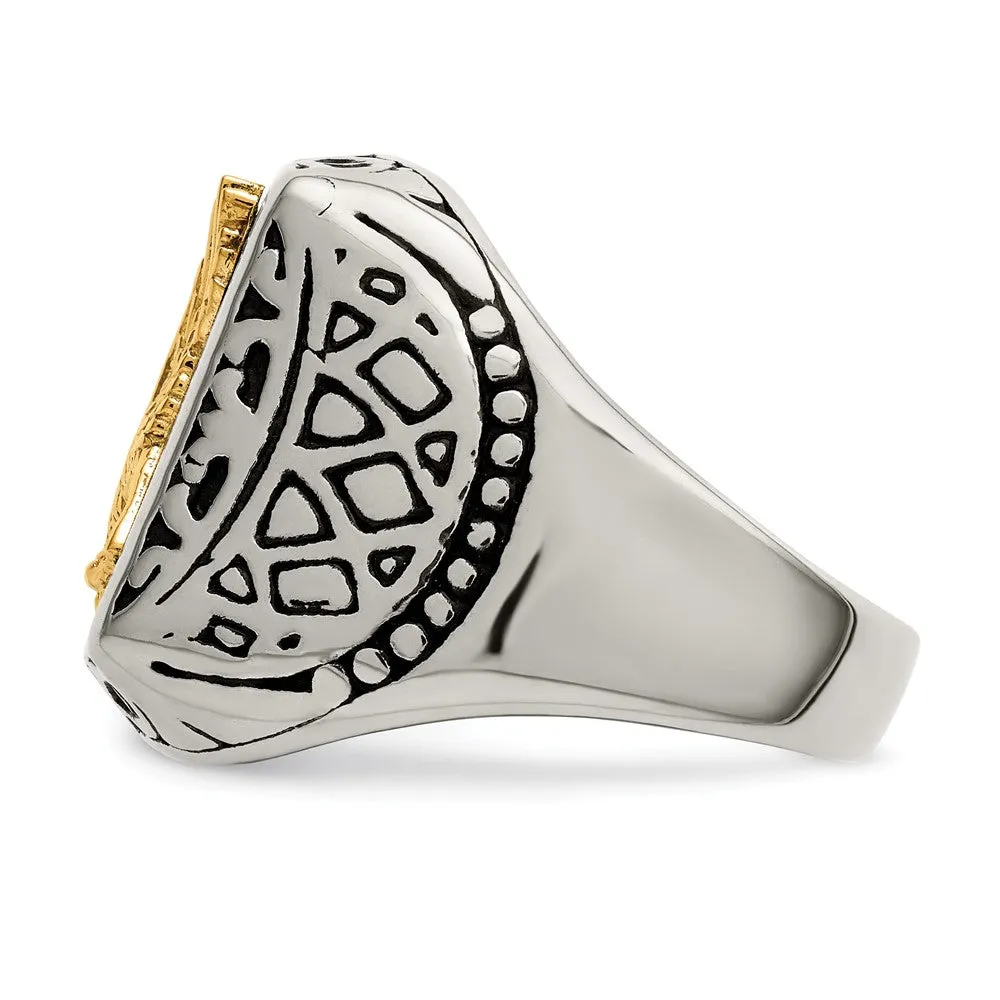 Men's 20mm Stainless Steel & 14K Gold Accent Eagle Tapered Ring