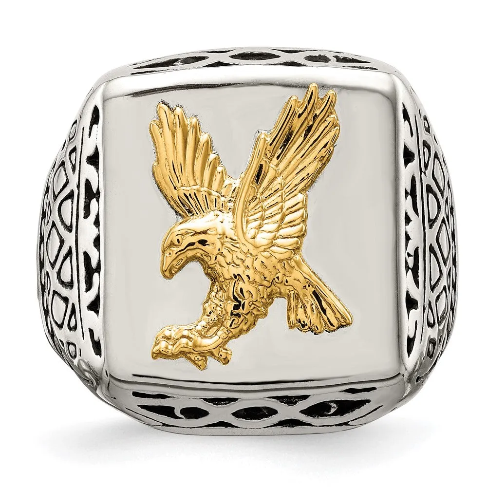 Men's 20mm Stainless Steel & 14K Gold Accent Eagle Tapered Ring