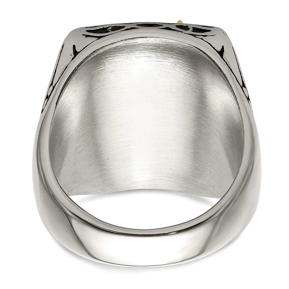 Men's 20mm Stainless Steel & 14K Gold Accent Eagle Tapered Ring