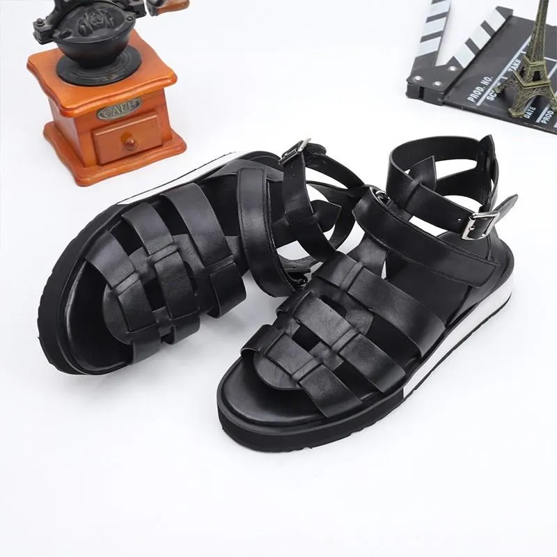 Men's Classic 100% Real Leather Breathable Open Toe Platform Beach Sandals