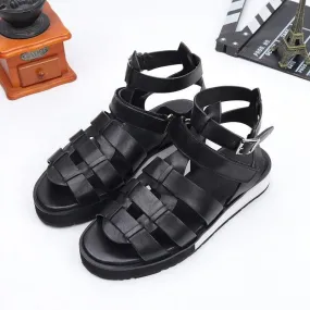 Men's Classic 100% Real Leather Breathable Open Toe Platform Beach Sandals