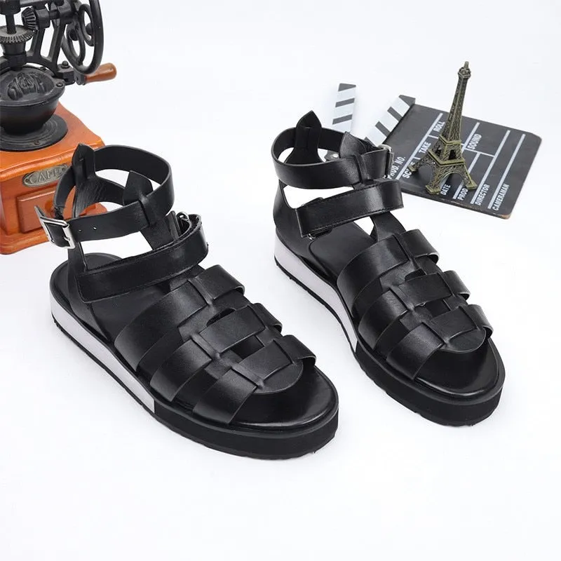 Men's Classic 100% Real Leather Breathable Open Toe Platform Beach Sandals