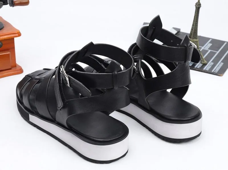 Men's Classic 100% Real Leather Breathable Open Toe Platform Beach Sandals