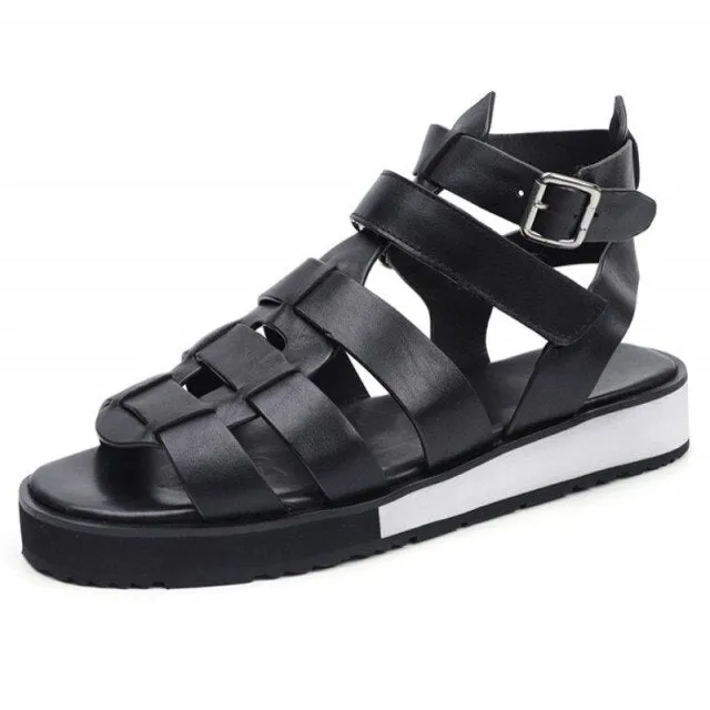 Men's Classic 100% Real Leather Breathable Open Toe Platform Beach Sandals