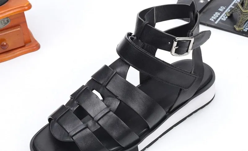 Men's Classic 100% Real Leather Breathable Open Toe Platform Beach Sandals