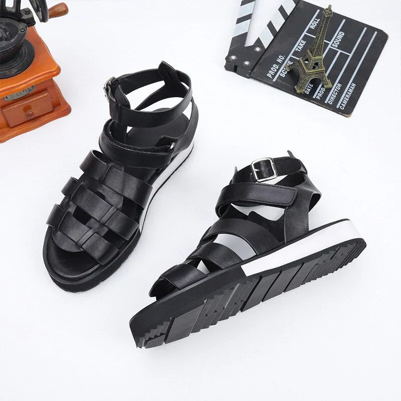 Men's Classic 100% Real Leather Breathable Open Toe Platform Beach Sandals