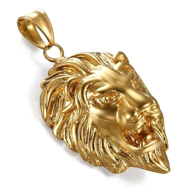 Men's Lion Head Punk Style Stainless Steel Pendant Necklace