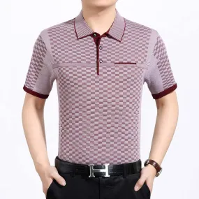 Men's Summer Plaid Pattern Breathable Loose Short Sleeves Polo Shirt