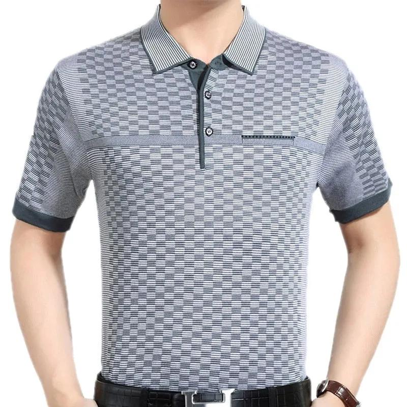 Men's Summer Plaid Pattern Breathable Loose Short Sleeves Polo Shirt