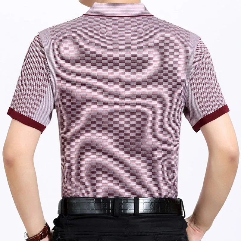 Men's Summer Plaid Pattern Breathable Loose Short Sleeves Polo Shirt