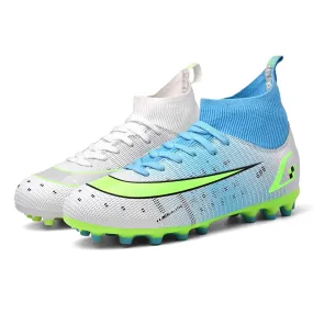 Moon White Men's Lace-up Breathable Cleats Training AG Angle Soccer Shoes