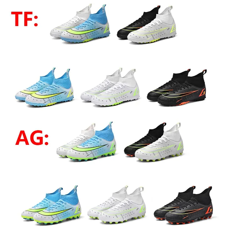 Moon White Men's Lace-up Breathable Cleats Training AG Angle Soccer Shoes