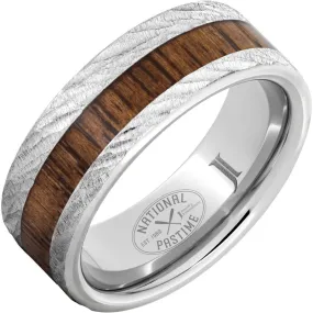 National Pastime Collection Serinium Ring with Hickory Vintage Baseball Bat Wood Inlay and Bark Finish