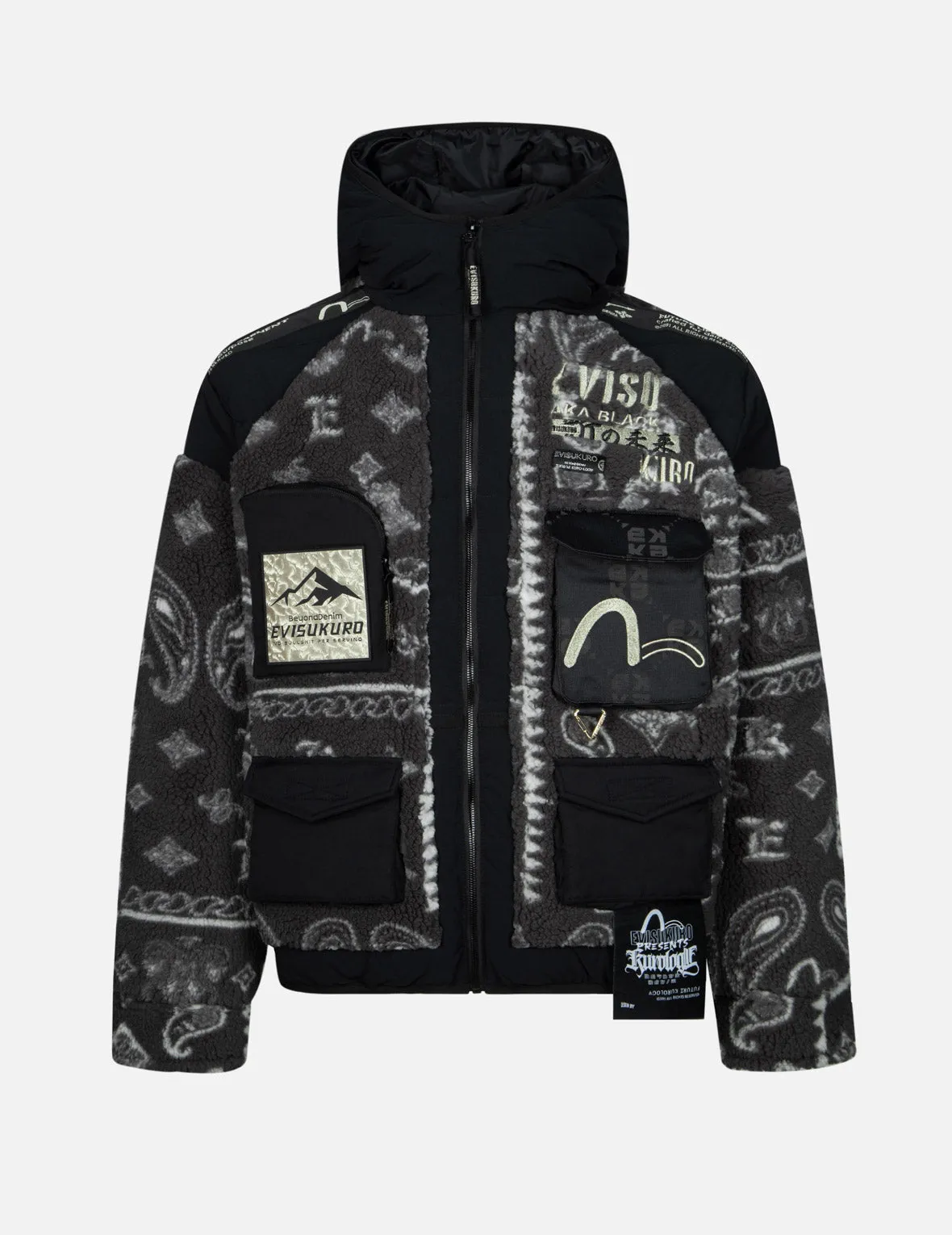 Paisley Printed Fleece and Patch Pocket Regular Fit Down Jacket