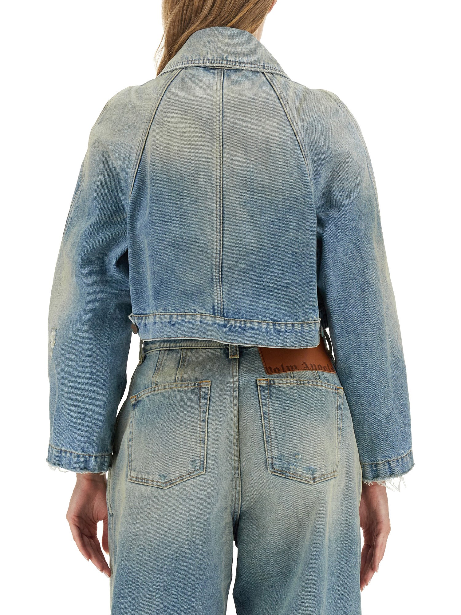 PALM ANGELS    CROPPED FIT COTTON DENIM JACKET