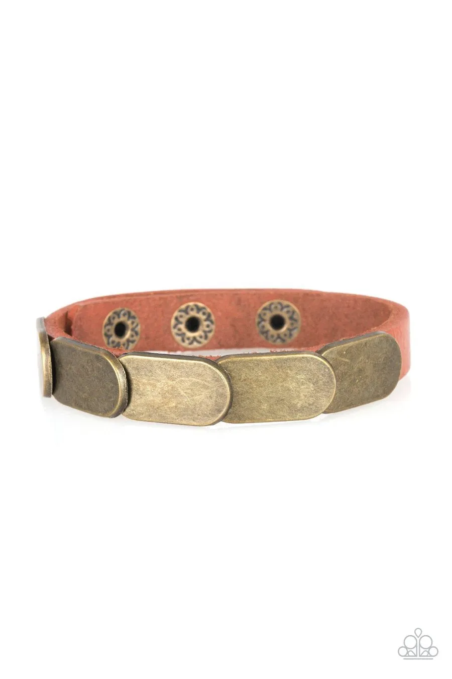 Paparazzi Off-Road Rally - Brass - Brown Leather - Snap Bracelet