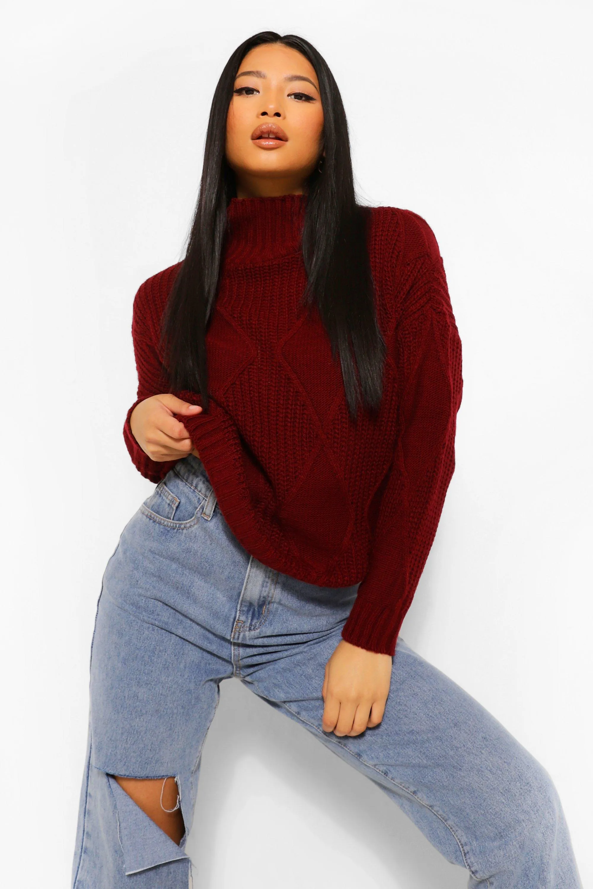 Petite Diamond Knit Turtleneck Sweater