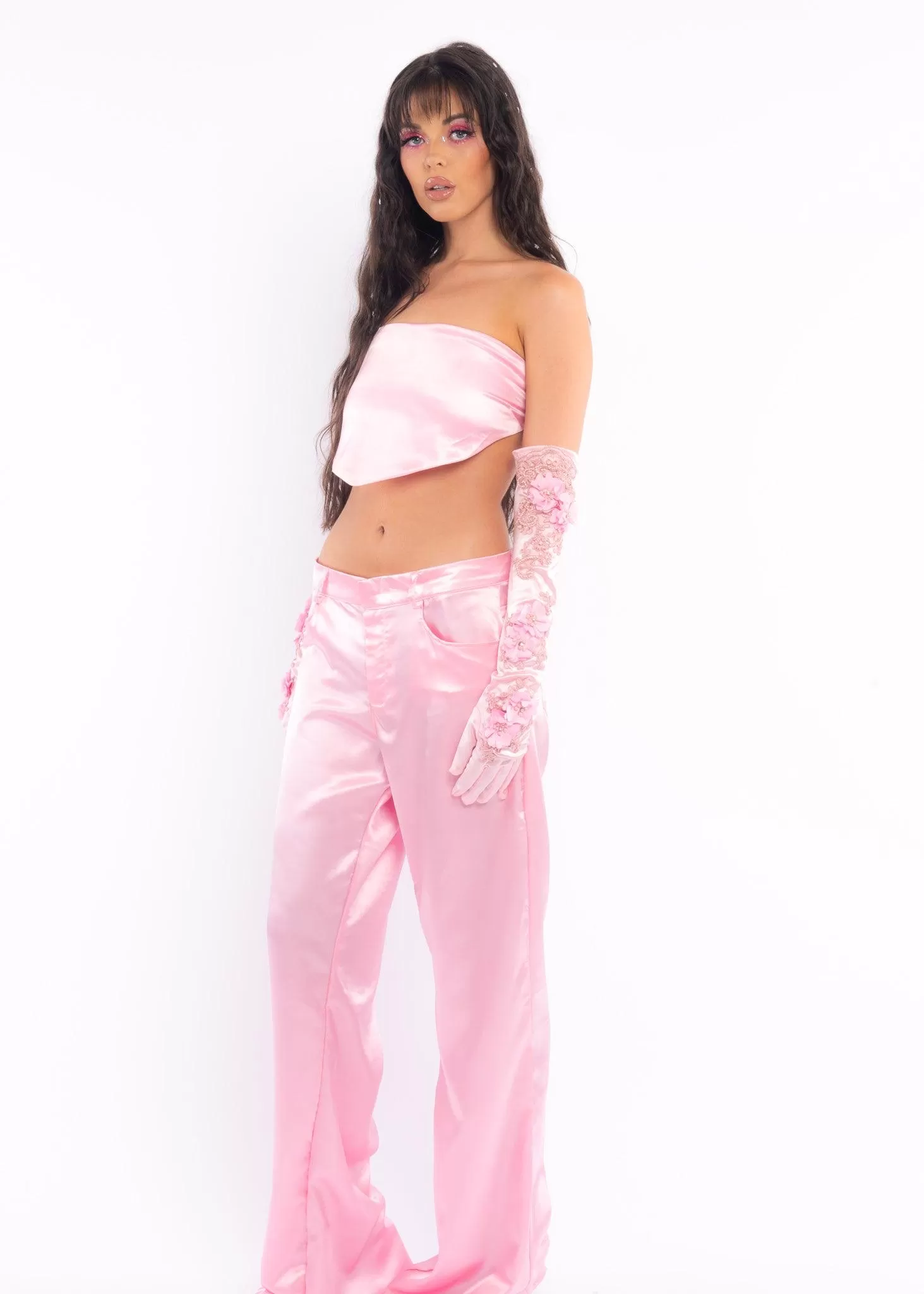 Pink Low Rise Silk Pants