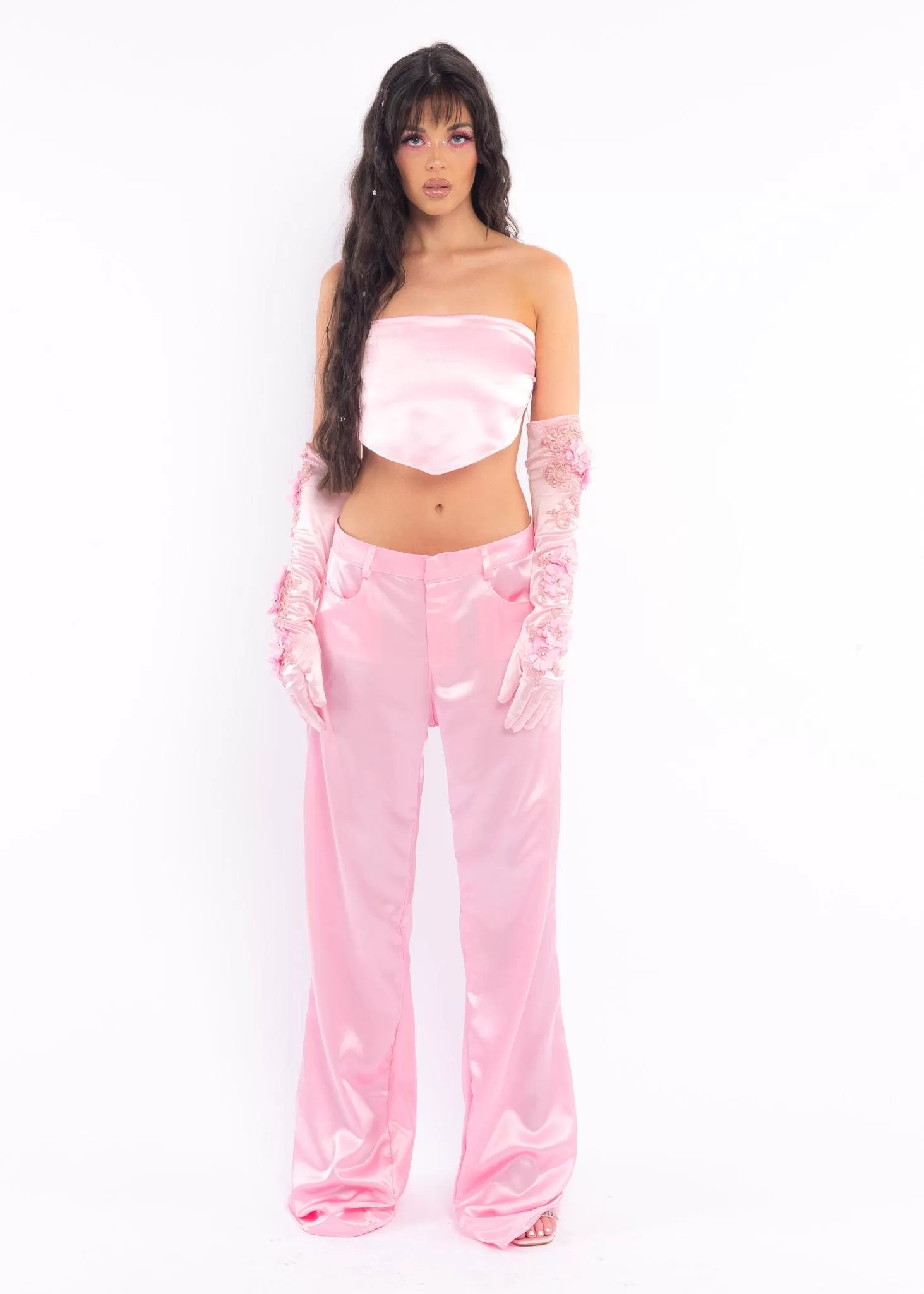 Pink Low Rise Silk Pants