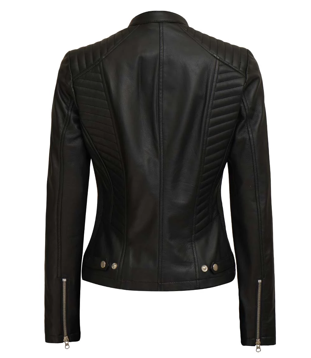 Rachel Women's Petite Black Cafe Racer Leather Jacket