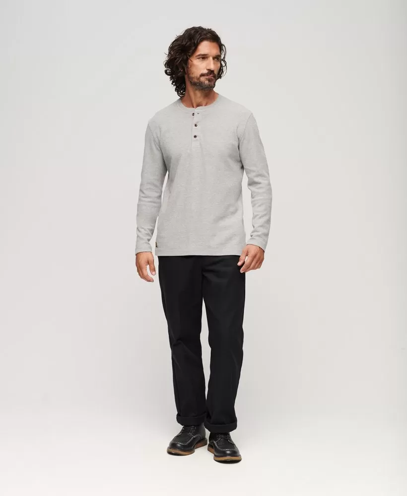 Relaxed Fit Waffle Cotton Henley Top | Skylark Grey