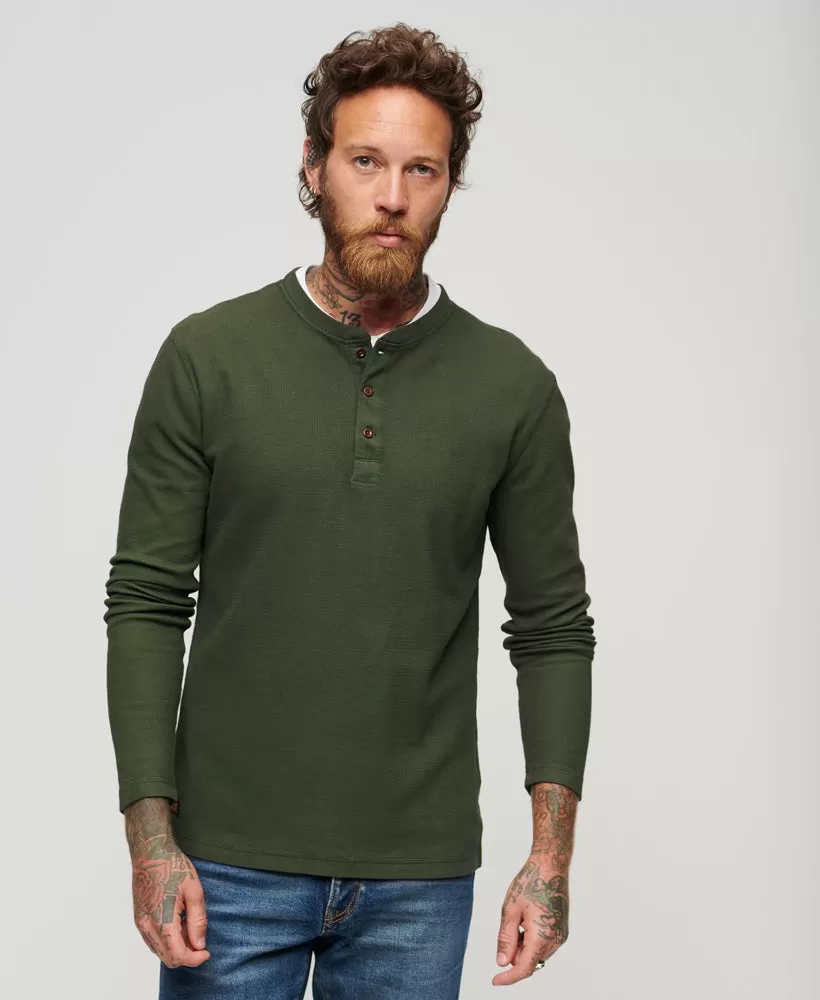 Relaxed Fit Waffle Cotton Henley Top | Surplus Goods Olive