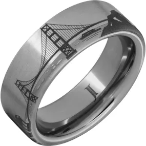 Rugged Tungsten Golden Gate Bridge Scene Ring