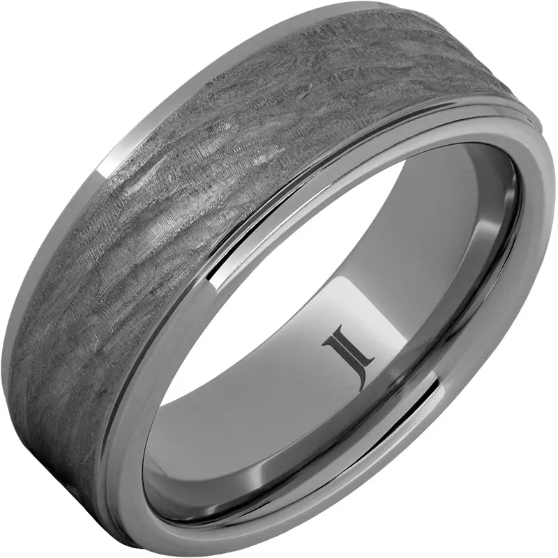 Rugged Tungsten Ring with Hard Carved Bark Finish