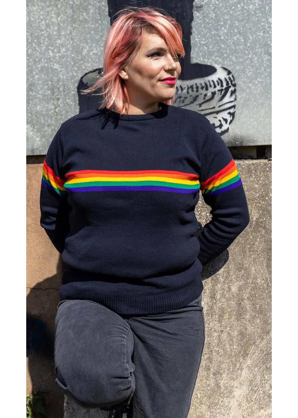 Run and Fly Rainbow Vibe 70's Jumper Navy