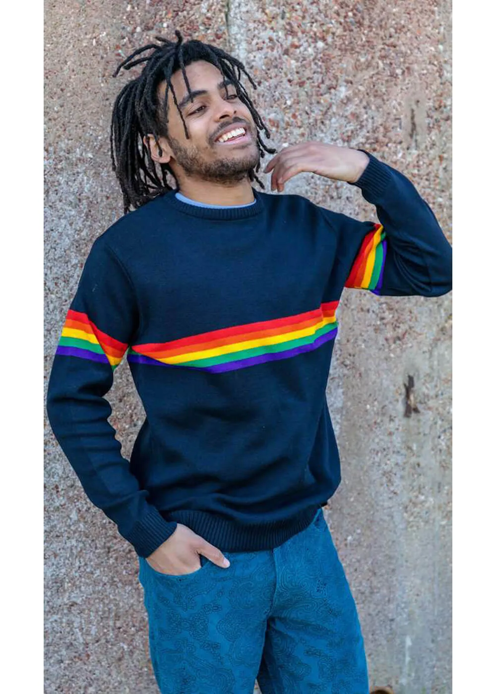 Run and Fly Rainbow Vibe 70's Jumper Navy