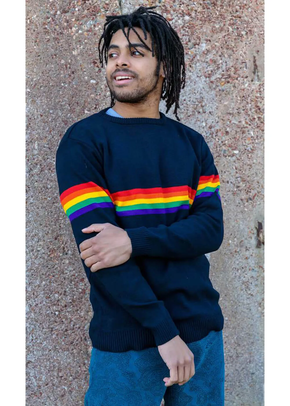 Run and Fly Rainbow Vibe 70's Jumper Navy