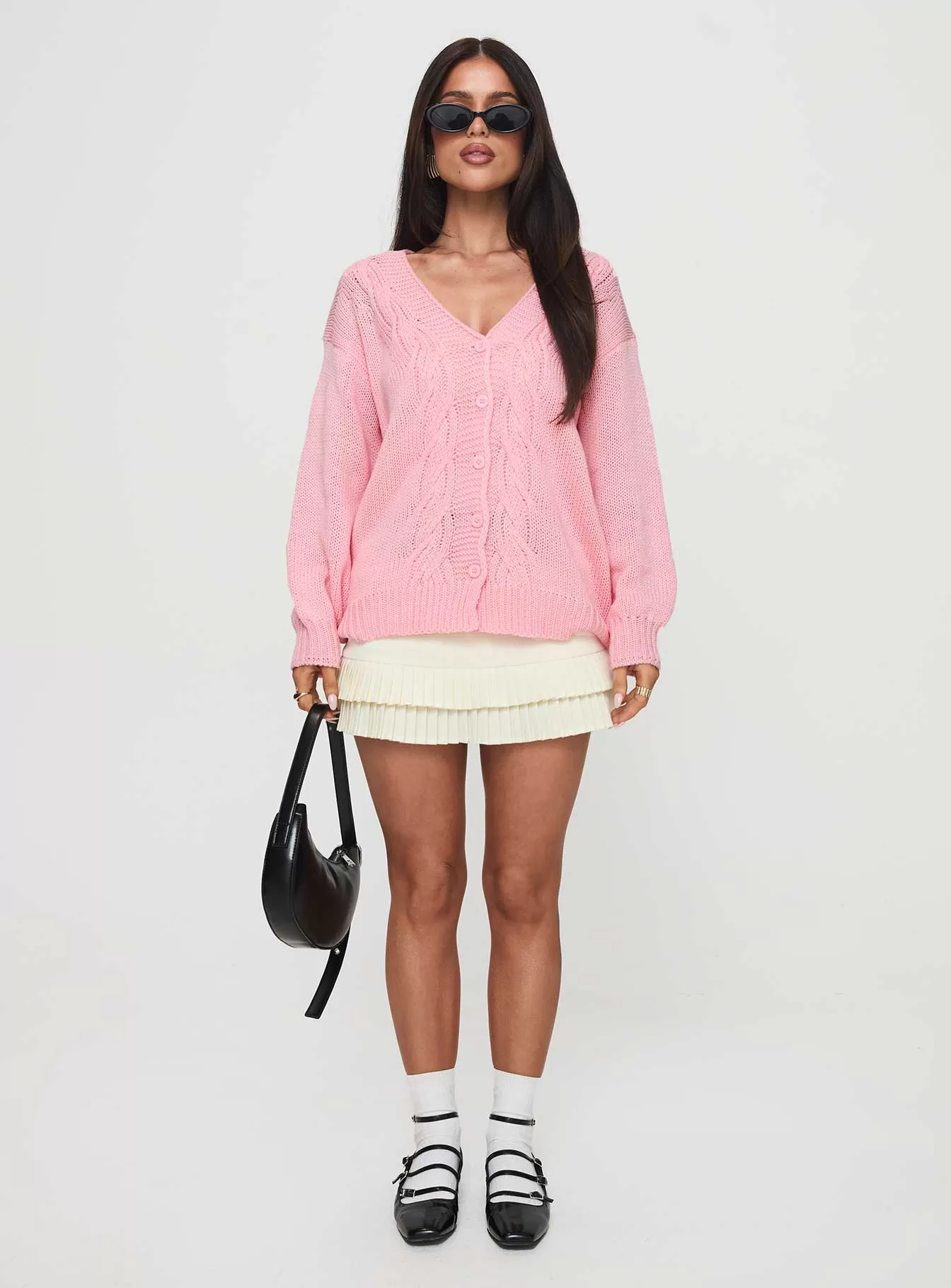 Sezza Cable Knit Cardigan Baby Pink