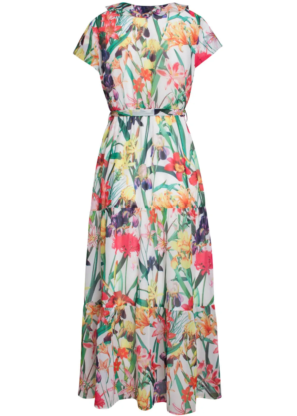 Smashed Lemon Tropical Flowers 70's Maxi Dress White