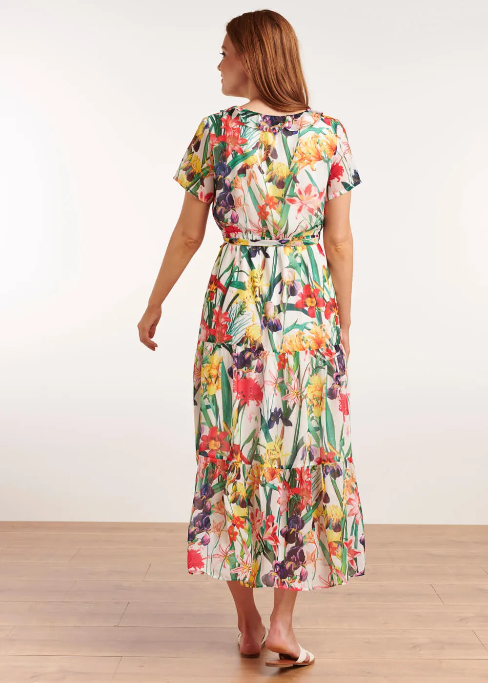 Smashed Lemon Tropical Flowers 70's Maxi Dress White